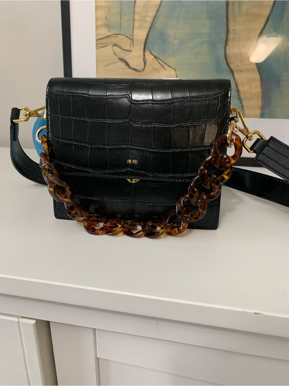 JW PEI black croc bag